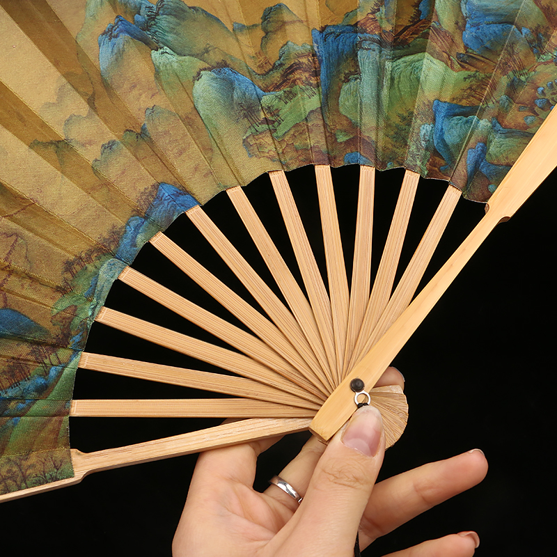国风炸街神器！千里江山图折扇+汉服CP锁死！来图定制太绝了