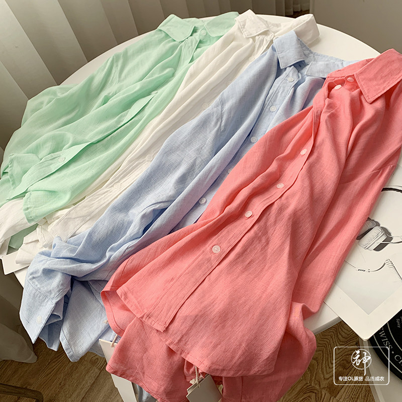 GIDVC043 Agod light and soft 100 lap commute pure color soft loose 100 lap long sleeve shirt blouses woman