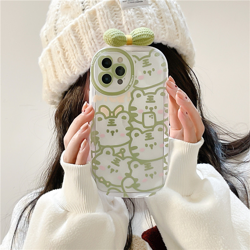 ins cute green little tiger butterfly knot applicable iphone13pro max apple 12 phone protection shell iphone11 silicone x xsxr soft 13