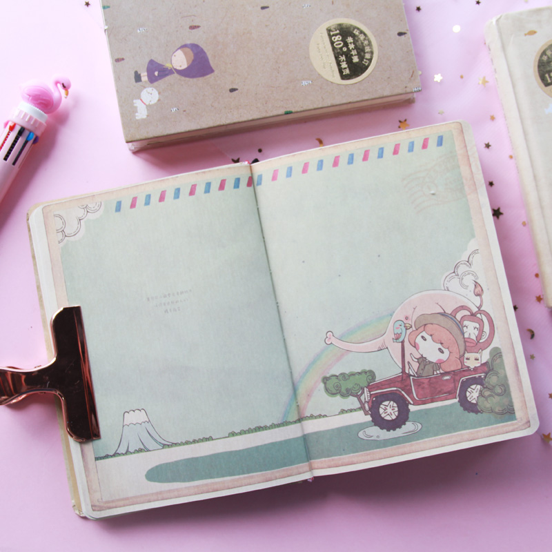 Diary Simple literature and art retro small fresh Korean style creative color page illustration Girl heart student hand-drawn college student stationery notebook thickened notepad book hand book