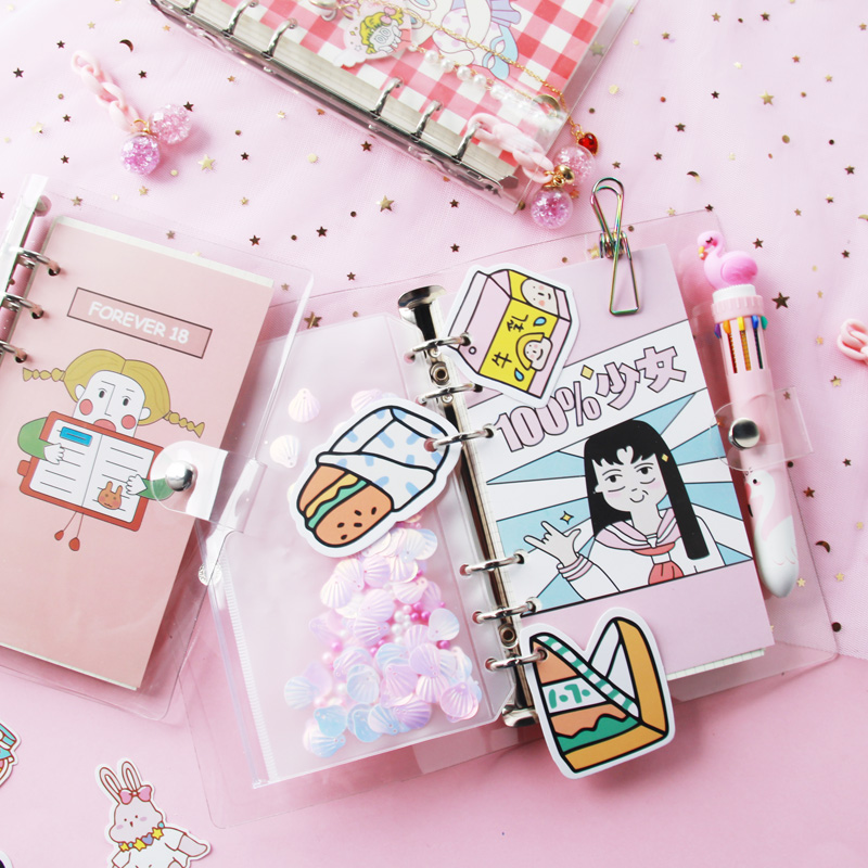 Pocket book set loose-leaf book A6 Japanese-style INS girl heart creative stationery college students small fresh and cute simple grid book detachable notebook hand book gift box notepad