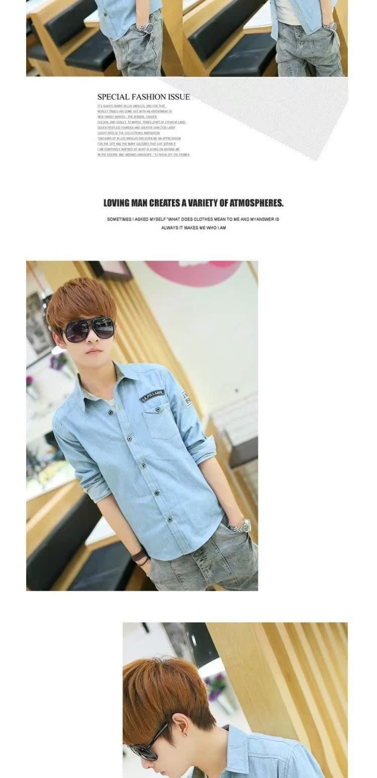 Mùa xuân và mùa thu nam áo sơ mi denim giản dị cộng với chất béo lớn kích thước dài tay áo dày - Cực lớn đồ nam đẹp