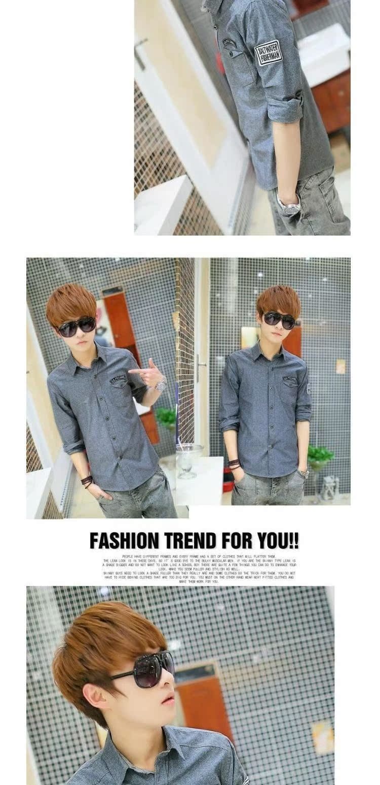 Mùa xuân và mùa thu nam áo sơ mi denim giản dị cộng với chất béo lớn kích thước dài tay áo dày - Cực lớn đồ nam đẹp