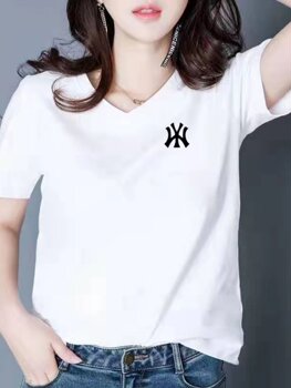2024 summer ໃຫມ່ຂະຫນາດໃຫຍ່ໄຂມັນ mm ເສື້ອທີເຊີດຂອງແມ່ຍິງ slim ຝ້າຍ loose half-sleeved top v-sleeved bottoming shirt