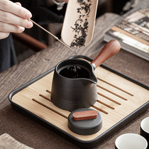 Black pottery tea set side pot one pot four cups household small set kung fu tea set F