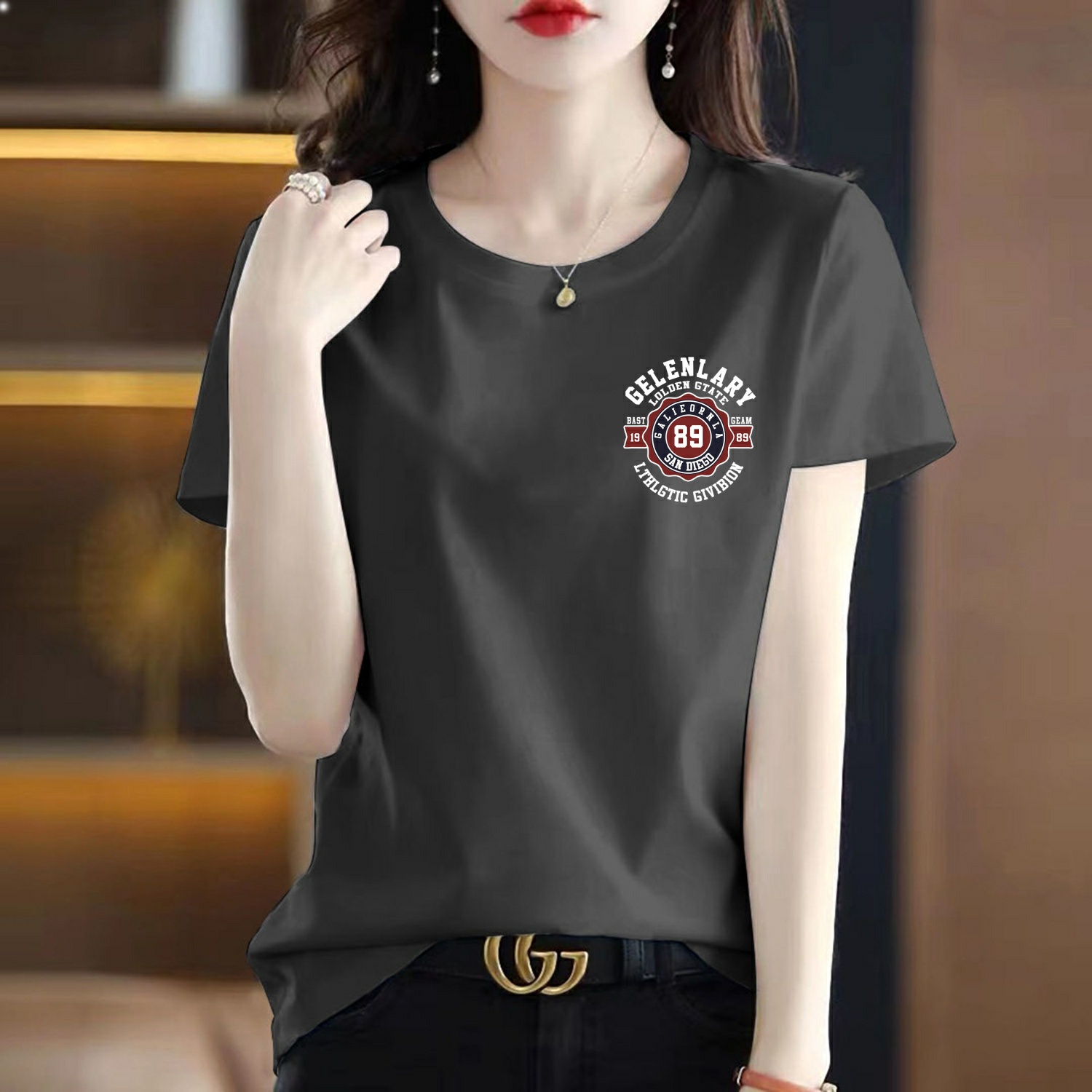 2023 with short-sleeved t-shirt women's summer slim and thin Korean version of the top clothes foreign style all-match t-shirt small shirt new