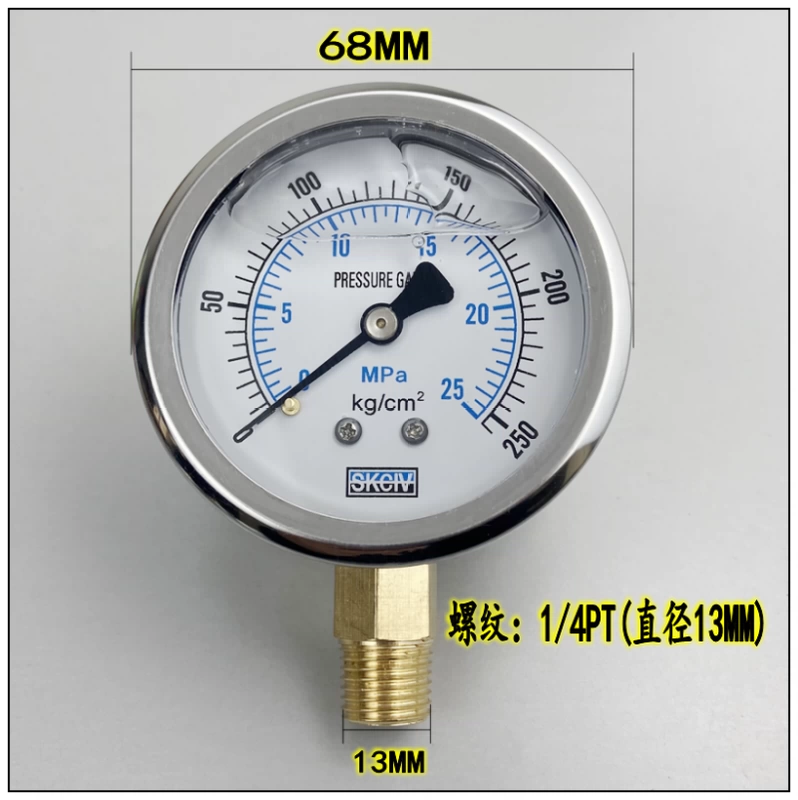 YN-60 chống sốc đồng hồ đo áp suất chân không áp suất dầu thủy lực đồng hồ đo áp suất nước chống sốc 0-250kg vỏ thép không gỉ