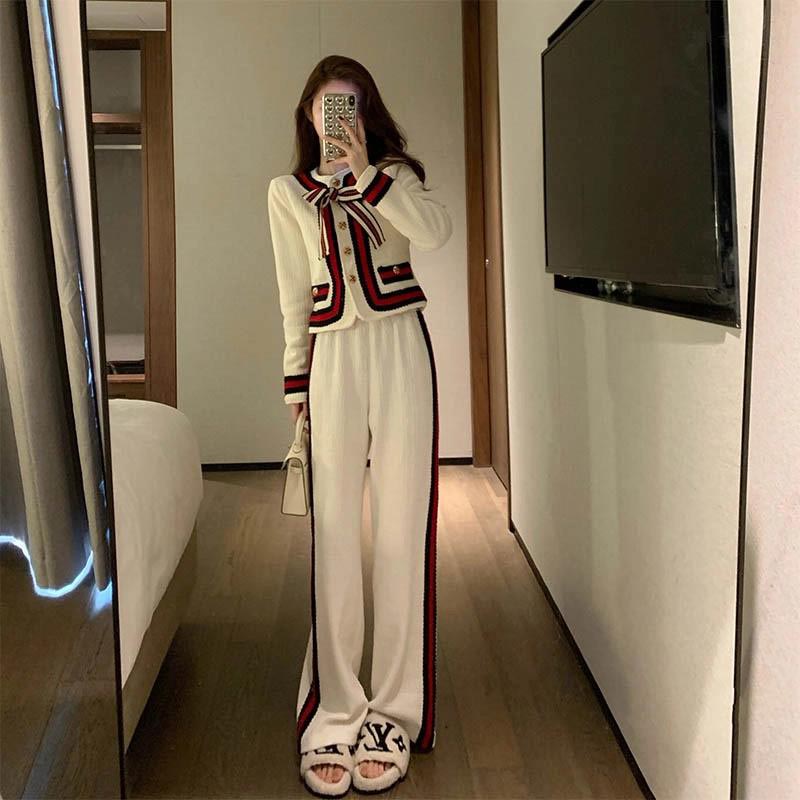 White casual sportsweater small fragrant sweater knitted sweater two pieces of suit 2023 spring dress new women