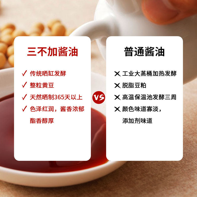 Sanbu Jia Original Brewed Light Soy Sauce, No Added Sugar, No Additives, Sun-Dried Traditional Old-Fashioned Soy Sauce, No Iodized Salt, Soybeans, Handmade