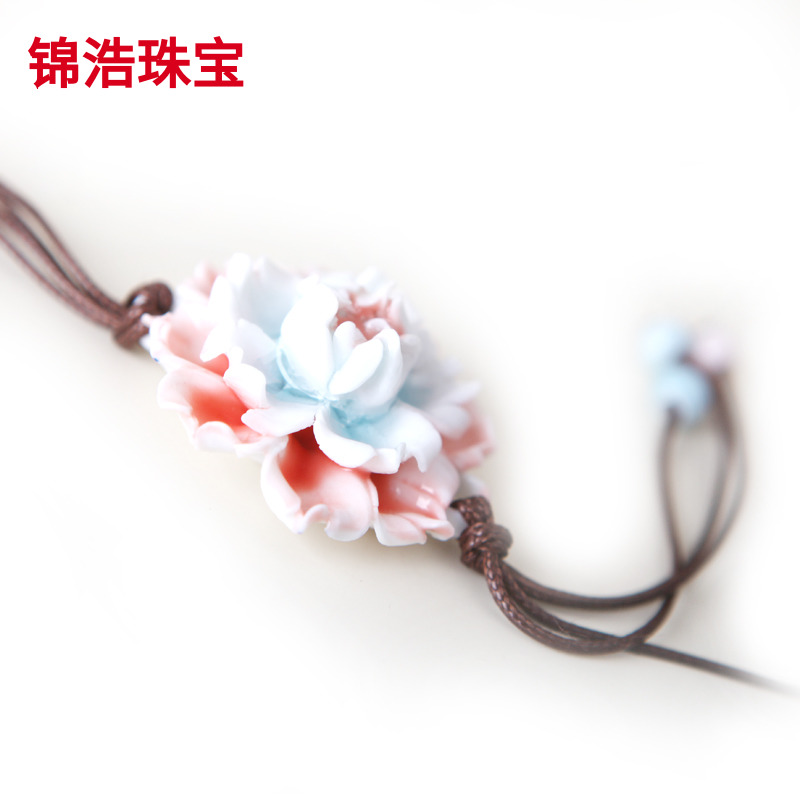 Jingdezhen the original hand flower ceramic sweater chain necklace with Chinese national wind tie - in decoration pendant qiu dong