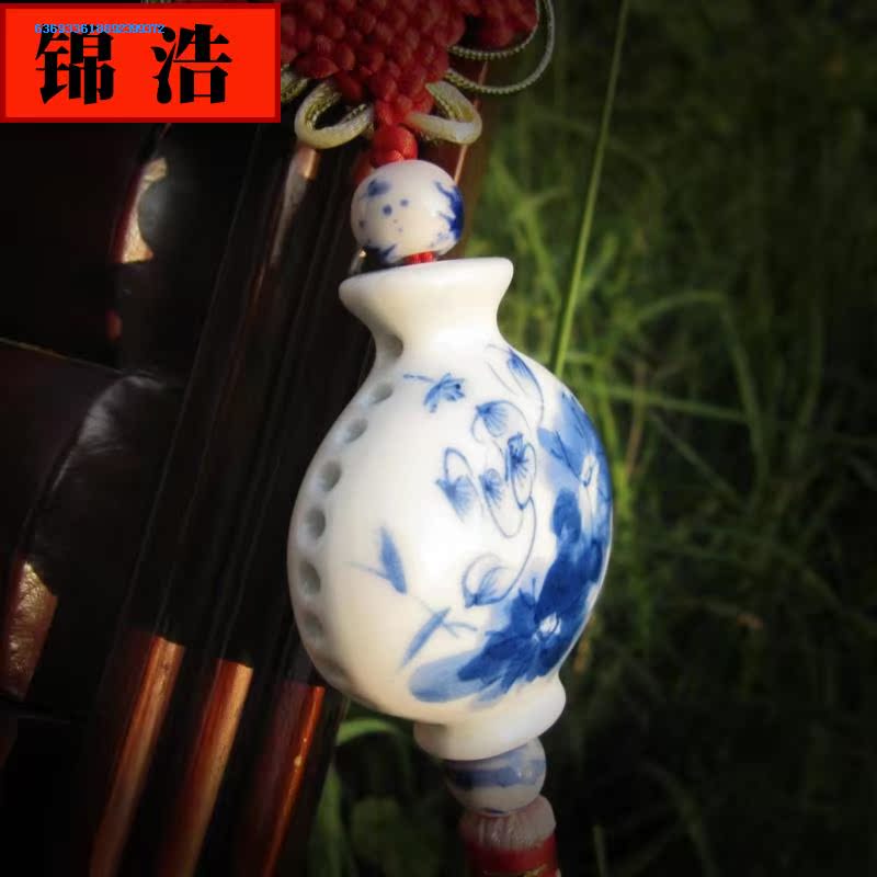 Jin hao blue and white porcelain peony natural agate MiaoYin car hang hang act the role of perfume in the silver ceramic jewelry
