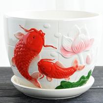 Large caliber ceramic basin new indoor personality family flower plate multi-meat flowerpot bottom support Korean small size beautiful