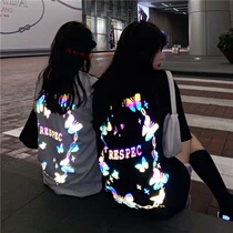 Half Sleeve Bronzed undercoat Missing Laser Korean Version Night Light T-shirt Lovers Dress Printed New T-shirt Blouses Butterfly Students