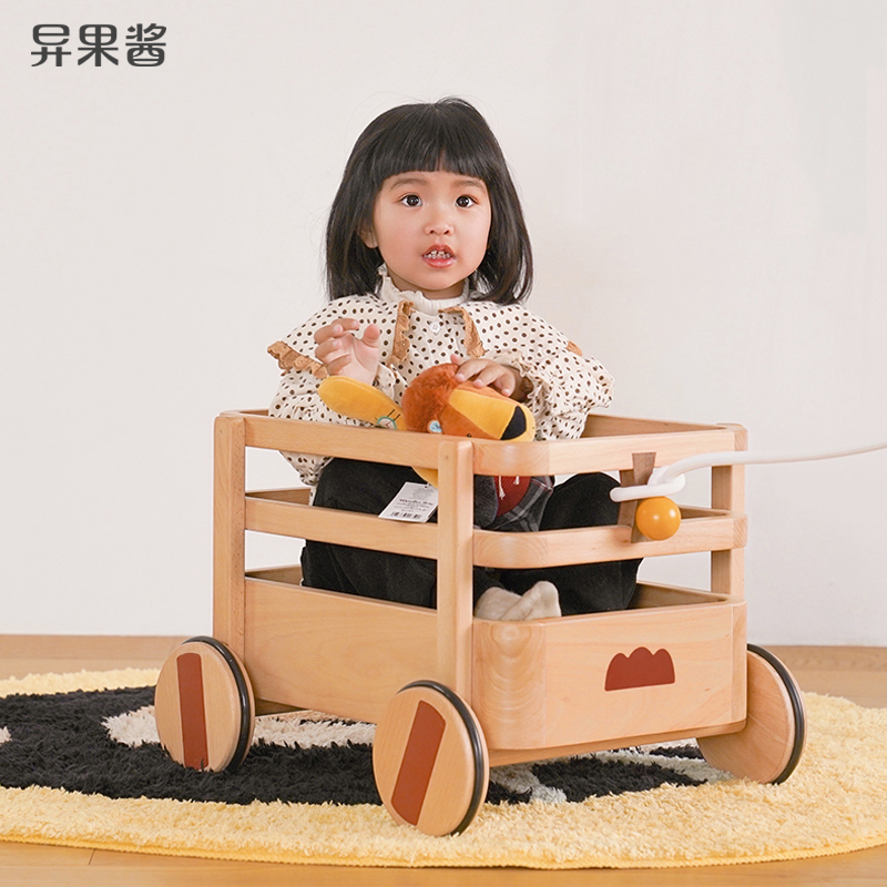 Exotic fruit sauce rollaway with cart solid wood children's toy car baby hand pull cart outdoor storage trolley small dining table