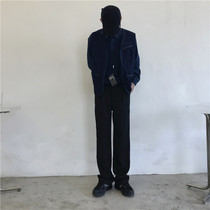 2021 spring and summer falling sense of drape Korean version of black loose straight elastic waist wide leg casual trousers trousers men and women