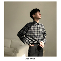 2020 Korean autumn dress black plaid long sleeve loose shirt male Plaid student casual bf shirting shirt for men and women