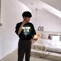 2020 Korean summer new boys short sleeve T-shirt reflective cartoon printing student loose harbor wind half sleeve trend ins