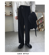 2020 Korean belt waist straight casual trousers suit trousers mens loose drop feeling wide leg trousers men