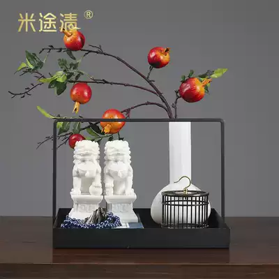 Modern new Chinese style black handbox tray decoration model room home living room iron metal soft decoration