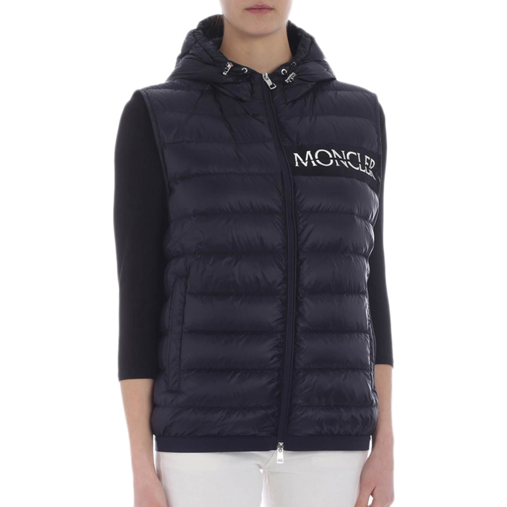 Moncler logo màu xanh hoa văn lá thư đơn giản bông xuống áo giáp đội mũ trùm đầu thời trang thời trang của phụ nữ