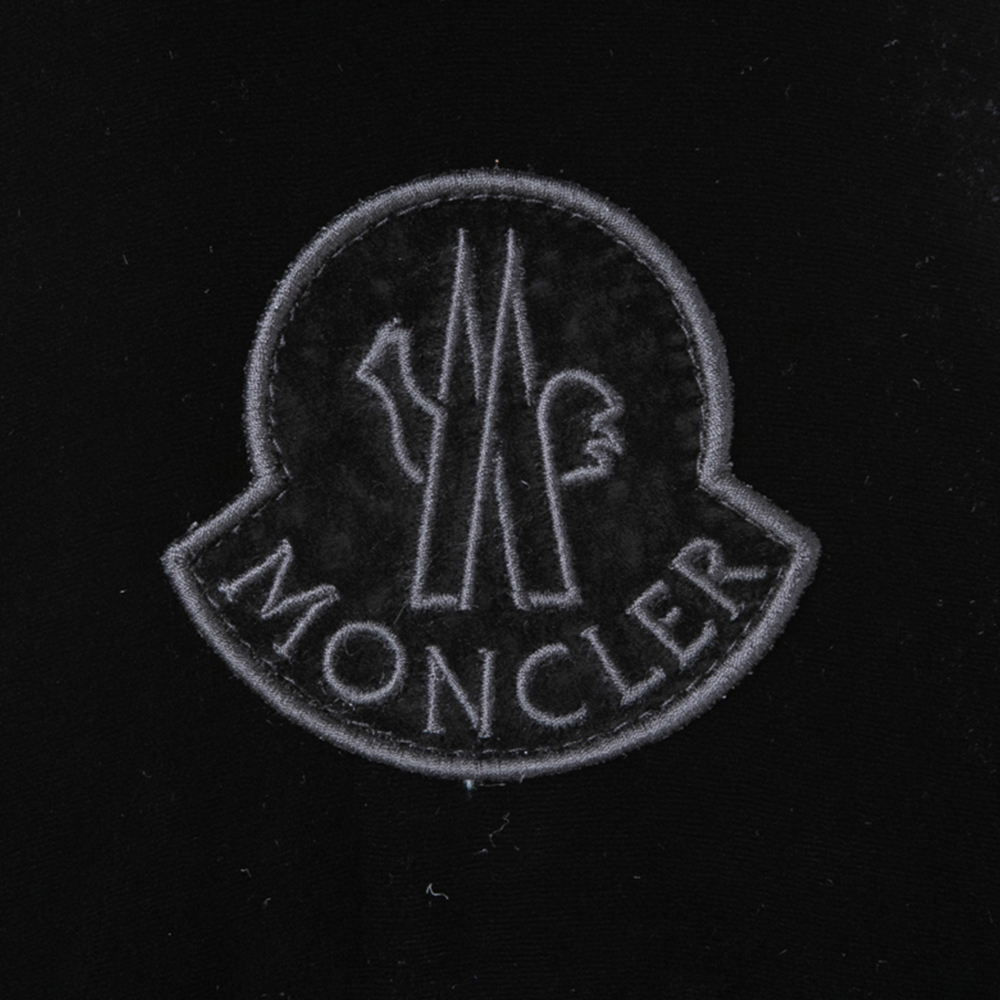 Moncler nhung đen vải thư biểu tượng đội mũ trùm đầu thêu thời trang trăm-tie phụ nữ vải bông ngắn