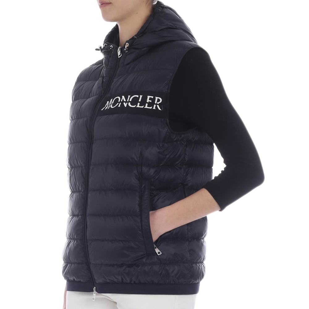 Moncler logo màu xanh hoa văn lá thư đơn giản bông xuống áo giáp đội mũ trùm đầu thời trang thời trang của phụ nữ