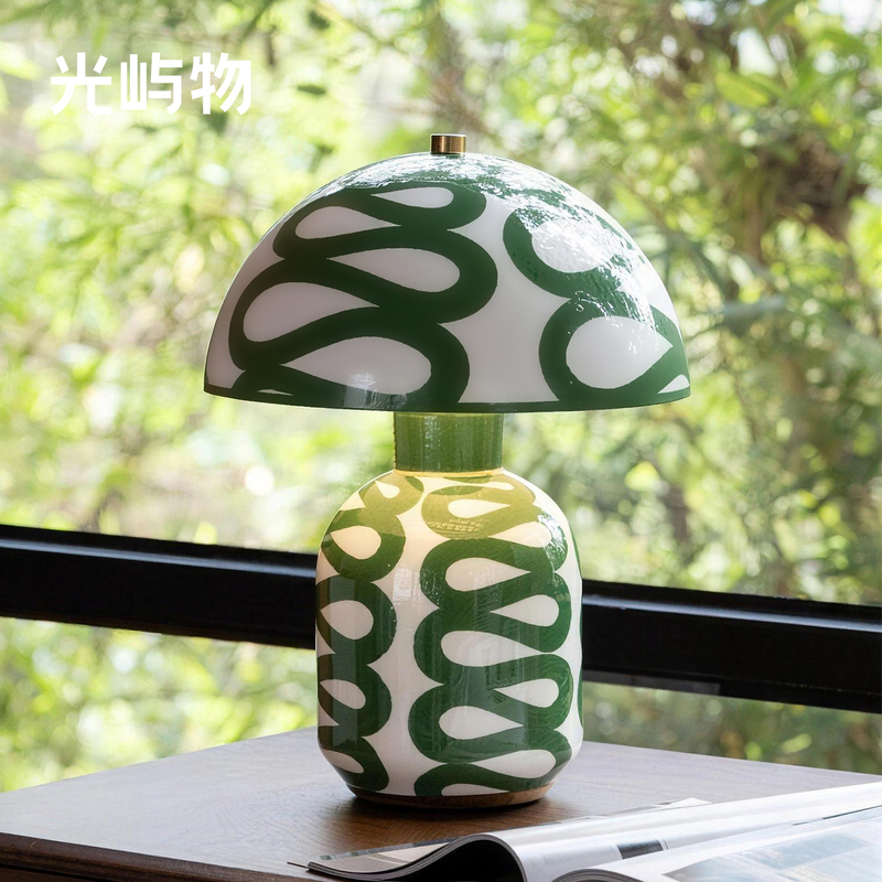 Painted Ceramic Table Lamp, Glazed Green Reading Mushroom Lamp, Bedroom Bedside Lamp, Tea Room Tabletop Decoration, Atmosphere Lamp