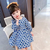  2021 autumn childrens skirt net red girl dress flower princess dress Korean childrens clothing middle and small childrens dress
