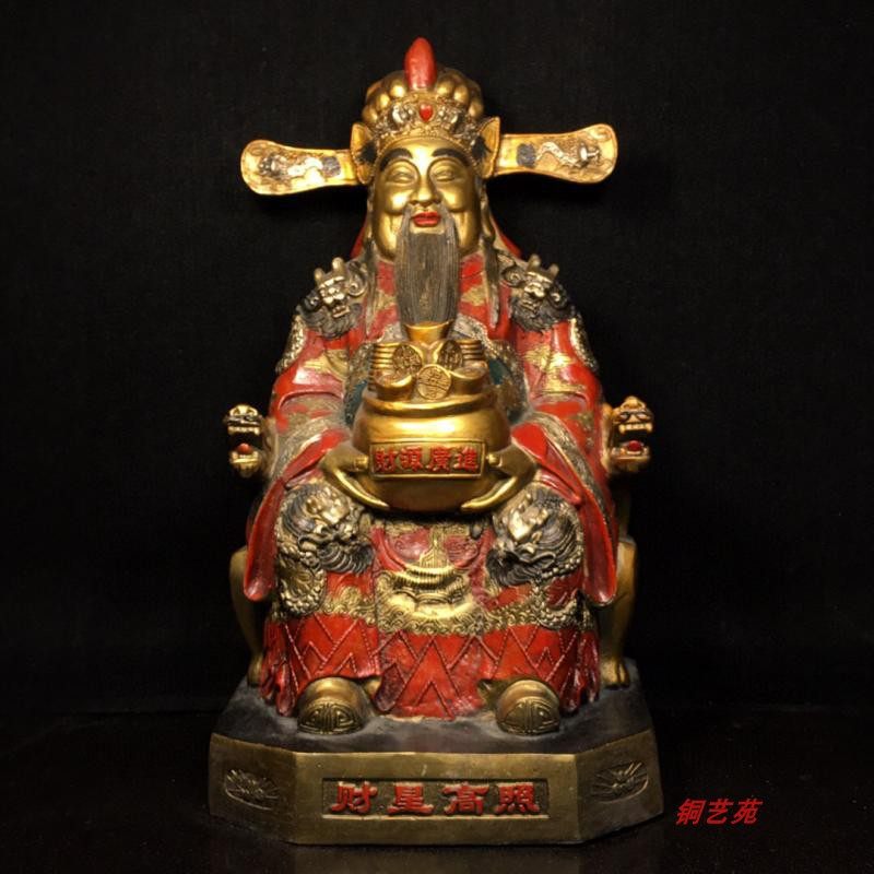 Pure Bronze Color Painting Vinity God Buddha Statue please Wen Caishen Like a bronze statue Living room dedicated to the home shop Opening a gift