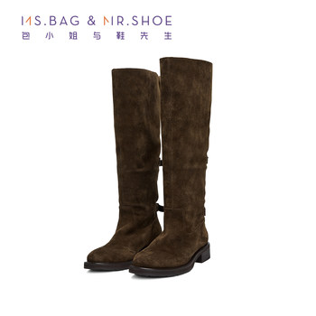 Miss bag and mr. shoes 2026 winter new product simple retro suede high boots round toe low heel women's casual boots