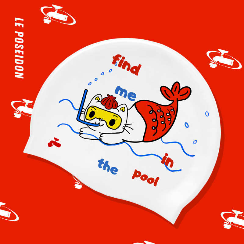 Neptune Sweetheart Original Designer Swimming Silicone Cap, Extra Large for Long Hair, Cute Cat Double-Sided Swimming Cap for Men Neptune Sweetheart Original Designer Swimming Silicone Cap, Extra Large for Long Hair, Cute Cat Double-Sided Swimming Cap for Men