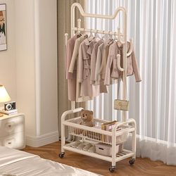 For Home Double Rod Hanger Coat Rack Indoor Floor Drying Rack Rental House Dormitory Simple Clothes Rack Removable