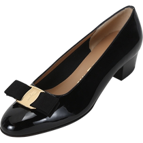 (Self-operated) Ferragamo Womens glossy cowhide bow thick heels 0574572