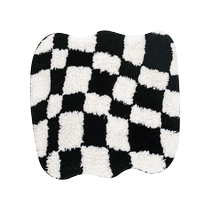(Self-operated) Super soft machine washable seat cushion retro checkerboard design cute expression non-slip floor mat