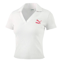 (Self-operated) PUMA womens embroidered ogo lapel high waist slim sports short-sleeved T-shirt 626863-65