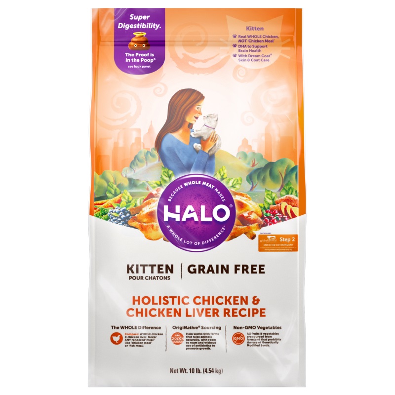 【自营】美国Halo自然光环无谷纯鲜肉猫粮-幼猫粮 鸡肉/鱼肉 10磅