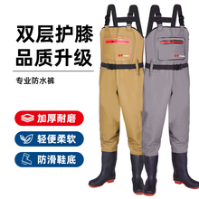 Underwater pants, half body waterproof clothing, rain pants with rain shoes, leather fork pants, fish catching, full body male jumpsuit, reservoir water shoes, thickened