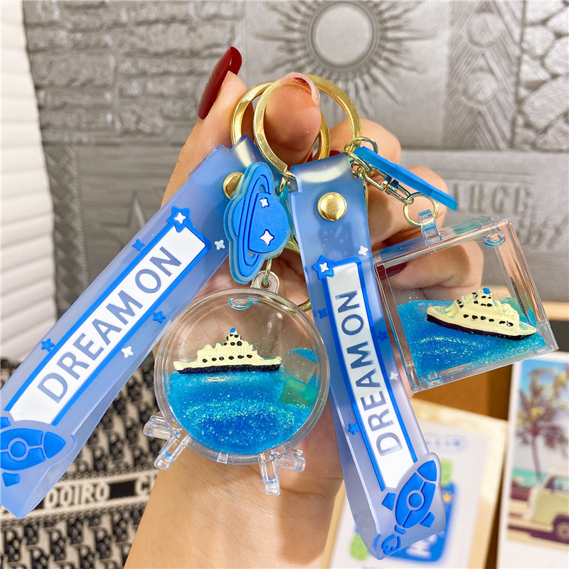 Creative Oil-Filled Ship That Never Sinks, Drift Bottle Ornament Keychain, Titanic Quicksand Bottle Pendant, Bag Decoration