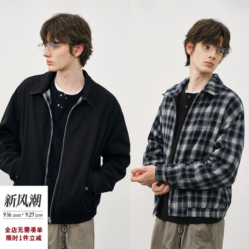 714Street【Reversible】Plaid Harrington Jacket 2025 Autumn/Winter Workwear Old Money Style Thick Coat for Men