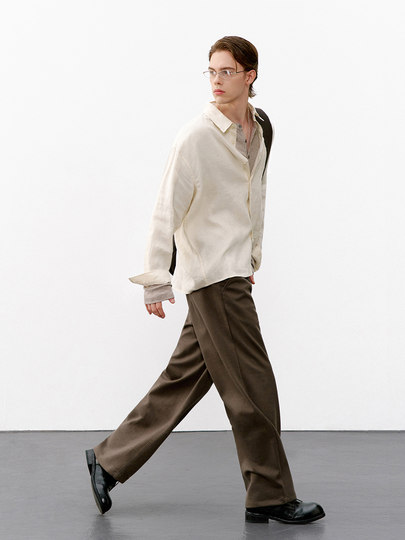 714street老钱风100%亚麻长袖衬衫男款2026春季宽松落肩休闲衬衣