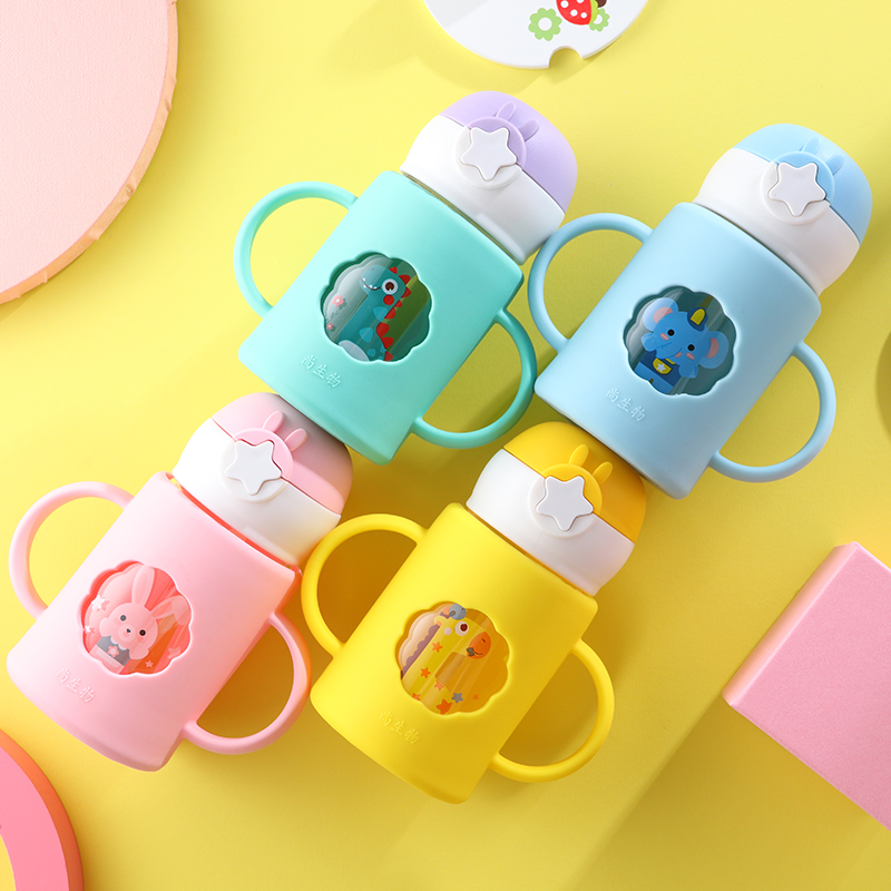 Children's milk cup with scale double handle anti-fall powdered milk special for microwave baby to drink milk glass straw cup