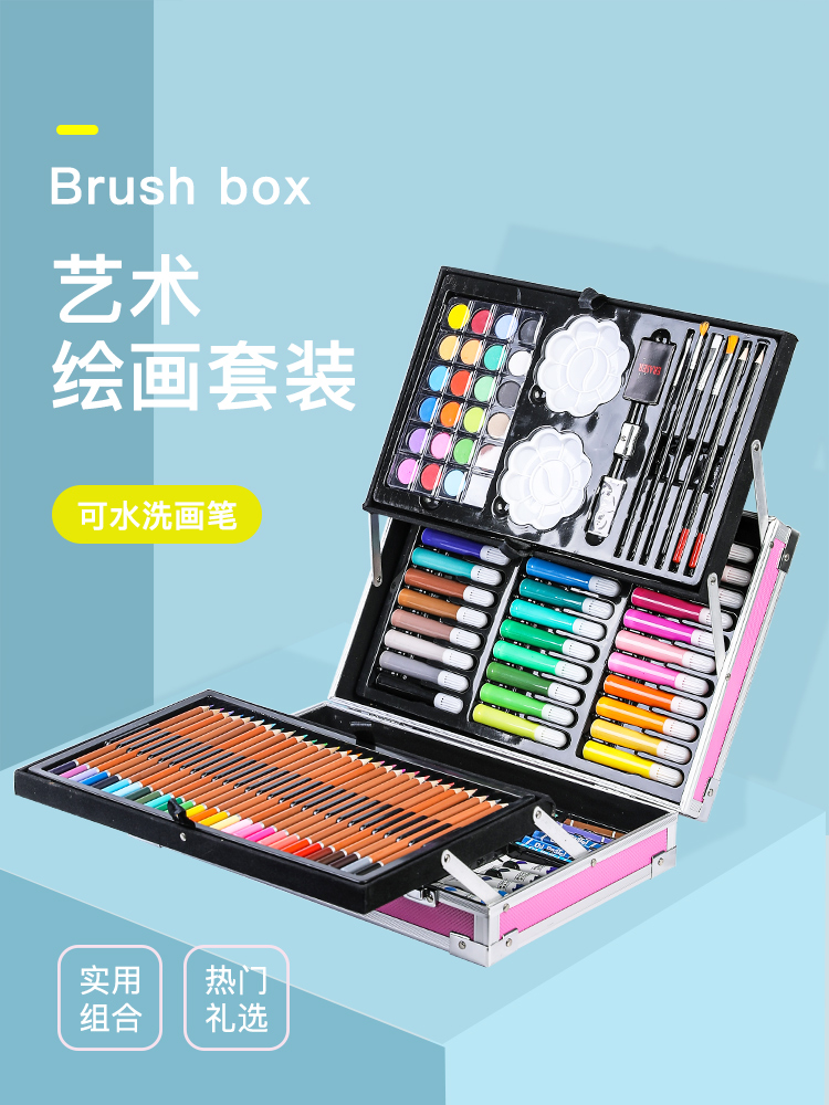 Gouache solid watercolor paint Painting tool set Full set of children coloring primary school students watercolor painting introductory art supplies Professional painting oil painting stick Water-soluble color pencil pen Beginner crayon