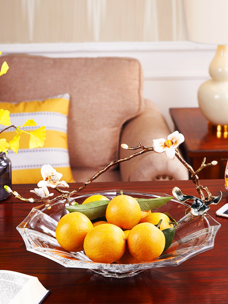 Light luxury enamel color fruit plate Modern living room creative luxury household candy dried fruit crystal glass fruit plate ornaments