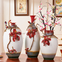 New Chinese enamel vase ornaments Jingdezhen ceramic flower living room TV cabinet entrance hotel decoration