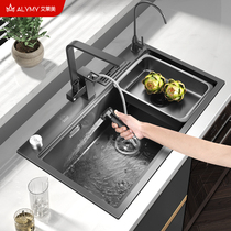 Black vegetable sink sink large single slot 304 stainless steel step dishwashing sink vegetable sink sink table-controlled vegetable basin