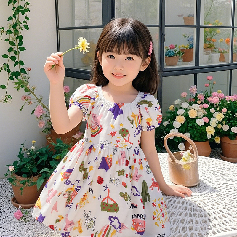 Girls Floral Sundress | Summer Cotton Blend Dress for Toddlers & Little Girls | Casual Princess Style | Breathable Lightweight Kids Dress 2-7 Years
