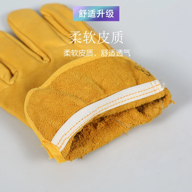 Lớp đầu tiên da bò găng tay hàn da bò màu xanh lá cây ngắn mềm chống vảy cách nhiệt nhiệt độ cao thợ hàn găng tay bảo vệ hàn ống tay da hàn găng tay da hàn