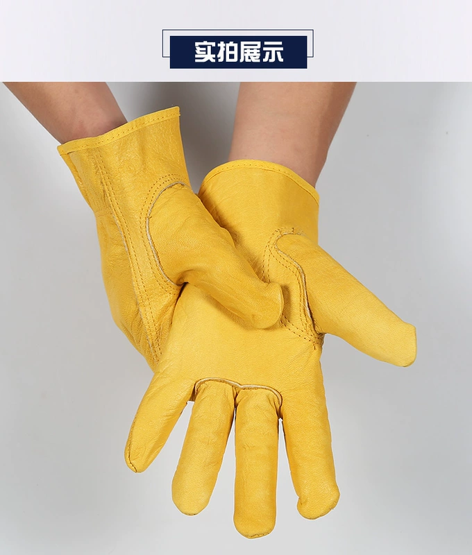 Lớp đầu tiên da bò găng tay hàn da bò màu xanh lá cây ngắn mềm chống vảy cách nhiệt nhiệt độ cao thợ hàn găng tay bảo vệ hàn ống tay da hàn găng tay da hàn