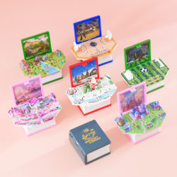 3D Pop-Up Book Miniature Scene Pop-Up Book Stress Relief Keychain Girl Castle Basketball Football Backpack Pendant