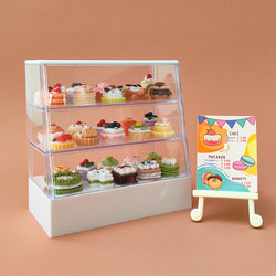 Mini Cake Dessert Display Cabinet Miniature Supermarket Food Play Storage Model Dollhouse Decoration Non-Toy for Children